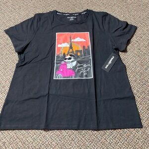 Karl Lagerfeld Black T-Shirt with Cat Graphic, Mens XL, NWT